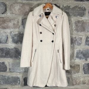 Guess Coat Woman's‎ XS Cream Wool Blend Double Breasted Pea Coat Winter Military